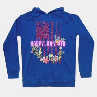 Happy July 4th (pink flag and flowers) Hoodie